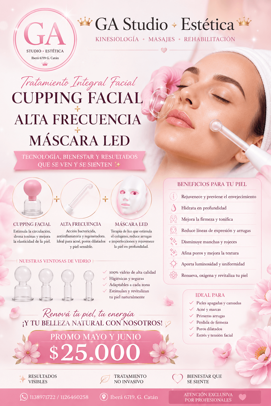 Cupping Facial + Máscara led + Alta Frecuencia