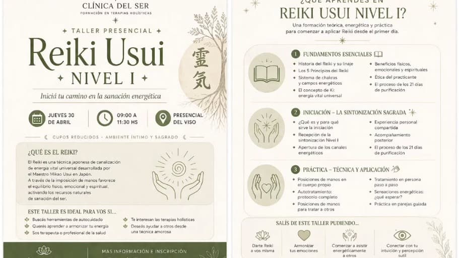 Taller de Reiki. (Dos encuentros por nivel)